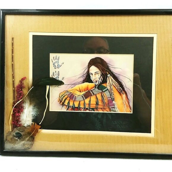 Western Tribal Portrait Art Prints Framed Double Matted 3-d collage Ranch Decor - Picture 2 of 12